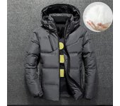 Chaqueta cálida de invierno para hombre, abrigo informal de otoño con cuello levantado, sombrero grueso acolchado, Parka de pato blanco, chaqueta de invierno con capucha para hombre 40-50kg M rojo