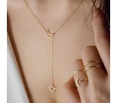 Collier - Jovono - Lune et étoile - Multicouche - 52 cm - Couleur or