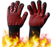 Guantes para barbacoa con guantes antideslizantes para horno a prueba de calor con rayas de silicona negro/rojo