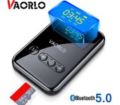 VAORLO Transmisor receptor inalámbrico 4 en 1 Adaptador FM Transmisión Bluetooth 5.0 Reproducción de tarjeta TF Pantalla LED Música estéreo para auriculares TV negro