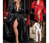 Camisón erótico con vendaje de encaje, camisón Maxi con manga trompeta, ropa de dormir para mujer, lencería Sexy Babydoll M blanco
