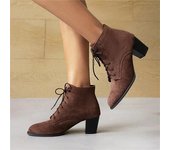 Botas cortas hasta el tobillo para mujer, botas de combate con cordones y punta redonda, tacones altos, zapatos de moda para mujer, invierno, negro, marrón, rosa, 43 35 negro