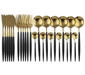 Juego de vajilla de oro negro de 24 Uds., juego de cubiertos de acero inoxidable, tenedor de cocina, cuchillo, cuchara, vajilla, juego de cubiertos, juego de platería plata