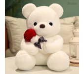 45/35/23 cm Oso de peluche Kawaii con rosas Juguete de peluche Oso suave Muñeco de peluche Regalo romántico para el amante Decoración del hogar Regalos del día de San Valentín para niñas 23cm blanco