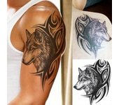 1 unidad de pegatinas de tatuaje temporal removibles con patrón de cabeza de lobo para mujeres y hombres, cintura corporal, resistente al agua, mes falso, tatuaje para brazo, arte corporal 1PC