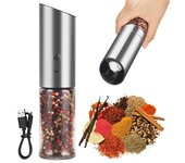 Molinillo de sal y pimienta eléctrico, molino de pimienta recargable por USB, aspereza ajustable, fresadora automática de especias, herramienta de cocina