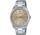 Casio Reloj analógico estándar de cuarzo con esfera beige y baño de iones de acero inoxidable MTP-1302DD-9AV para hombre beige