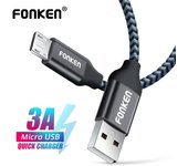 FONKEN Micro USB Cable 3A 2128AWG Cable de teléfono móvil Cable trenzado de carga rápida para Android Cable de datos 2M blanco