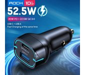 Cargador de coche USB de 52,5 W tipo carga rápida de puerto dual 4,0 QC4.0 QC3.0 SCP 5A 30W PD cargador USB de coche rápido negro