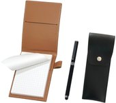 Funda para mini libreta de piel de vaca reciclada Mocha con estuche para bolígrafo con botón redondo negro Estuche para bolígrafo con tapa de metal táctil para smartphone negro negro