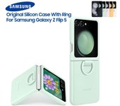Funda de silicona Original para Samsung Galaxy Z Flip5 con anillo, funda protectora trasera suave al tacto para Galaxy Z Flip 5, funda a prueba de golpes puro