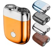 Afeitadora eléctrica magnética para hombres, miniafeitadora portátil de viaje inalámbrica para rostro y cuerpo, afeitadora de bolsillo de doble cabezal, resistente al agua, máquina de afeitar en seco y húmedo naranja