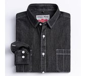 Camisas Vaqueras Hombre Manga Larga Ocio Ajuste Regular con Bolsillo en el Pecho Primavera M