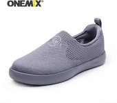 ONEMIX, zapatos para hombre, zapatillas de deporte, malla suave, transpirable, ligeros, planos, zapatos de entrenamiento para mujer, zapatos casuales sin cordones para caminar 35 negro