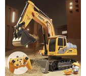 Nueva aleación Excavadora con mando a distancia Coche de juguete con luces Efecto de sonido Excavadora eléctrica Vehículo de ingeniería de automóviles Regalos para niños Basic model 6 channels amarillo