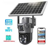 Cámara solar de doble lente 4K de 8 MP para exteriores, cámaras de vigilancia WiFi con panel solar, detección humana PIR, cámara CCTV PTZ WiFi Cam