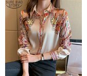 Blusa con estampado Floral para mujer, camisas de satén, Tops para mujer, camisas de seda de manga larga para otoño, ropa para mujer 2023 18440 S albaricoque