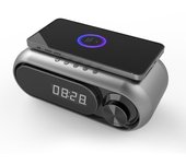 Altavoz multifuncional compatible con Bluetooth, despertador de carga inalámbrica, Altavoz Bluetooth, caja de sonido Digital LED, dispositivo de Radio FM para escritorio negro