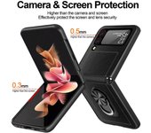 Funda de cuero fina con soporte de anillo antideslizante para Samsung Galaxy Z Flip 3 5g Flip3 Funda plegable con protección contra caídas para Samsung Z Flip 3 for Galaxy Z Flip 3 negro