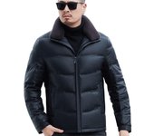Chaqueta de plumón de cuero genuino para hombre, chaqueta gruesa de piel de oveja de invierno para hombre de mediana edad, chaqueta cálida informal para hombre M
