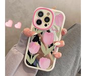 Funda para iPhone 14, 11, 12 y 13 Pro Max, con diseño de tulipanes rosas, espejo de maquillaje, letras y flores, a prueba de golpes, suave y trasera. For iPhone 12 Pro
