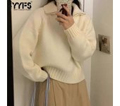 YYFS Suéteres de cuello polo de manga larga con estampado de colores sólidos informales de moda para mujer Otoño Invierno One Size