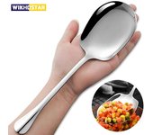 Cuchara grande de acero inoxidable, cucharas gruesas de mango largo para sopa, cucharas redondas para olla caliente, colador, utensilios de cocina, vajilla de cocina S