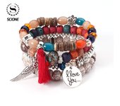 LUXY MOON 4PC Te Amo Piedra Natural Cristal Bohemia Cuentas Pulsera Multicapa Joyería de Mujer azul
