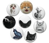 Insignia de gato dibujada a mano con dibujos divertidos de 32/44/58 mm, alfileres de gato de media cara, broches de hojalata, broches para el pecho para mochilas, ropa, accesorio de regalo hecho a mano 32mm