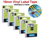 5 paquetes de cintas de etiquetas de vinilo 18444 18445 compatibles con Rhino, cinta industrial de vinilo para impresoras de etiquetas DYMO Rhino 4200, 5200 y 6000. 12mm black on white