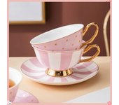 Taza de café de cerámica con platillo, elegante, de colores caramelo, bonita taza de té de la tarde para niñas, tazas de leche y café con leche, juego de tazas de té de cerámica de lujo