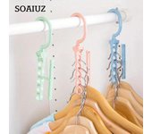 Percha de 5 orificios con asa para ahorrar espacio, ganchos mágicos, organizador de armario para ahorrar espacio color rosa