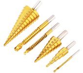 Brocas escalonadas HSS profesionales con revestimiento de titanio (6 unidades) y brocas de sierra para metal y madera.