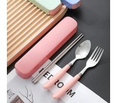 Juego de 4 cubiertos de acero inoxidable portátiles, tenedor, cuchara y palillos, con caja de almacenamiento, para estudiantes y trabajadores de oficina.