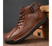 Botas de cuero casuales para hombre, zapatos de exterior de caña alta, zapatillas de suela blanda 39 negro