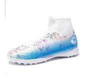 35-48 zapatos de fútbol Unisex, calcetín elástico de alta calidad, boca de goma, fondo suave, zapatos de fútbol TF, botas de fútbol de entrenamiento para niños 48 azul/blanco
