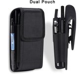 Funda de nailon con dos bolsillos y clip para cinturón para iPhone 16, 15, 14 y 13 Pro Max, Samsung S25, S24, S23 y S21, Xiaomi Redmi Note 12. negro