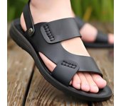 Sandalias de cuero de moda de verano, chanclas casuales antideslizantes para hombres, sandalias de cuero, zapatos de viaje transpirables de verano, sandalias de playa para hombres 38-48 48 negro