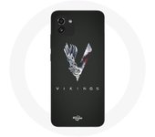 Coque pour Samsung Galaxy A03 Vikings Série Saison 6 logo V Epée Gris Fond Noir