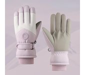 Guantes de esquí gruesos y de felpa para invierno para estudiantes, bicicletas eléctricas al aire libre, pantalla táctil resistente al frío, impermeables para mujeres one size púrpura