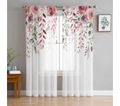 Cortinas de tul con hojas y flores de rosas para sala de estar, cortinas transparentes para dormitorio, cocina, cortinas de gasa 135W x 114H(cm)