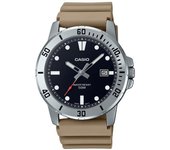 Reloj Casio estándar analógico con correa de resina beige y esfera negra de cuarzo MTP-VD01-5E para hombre negro