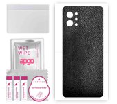 apgo Protective Skin Sticker for the back compatible with LG Q92 5G, Wrap Film, Foil, Vinyl - Pattern Black Leather