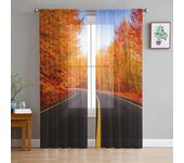 Cortina de tul con diseño de camino negro en el bosque otoñal para ventana, para sala de estar, dormitorio, cortinas de gasa transparentes, cortinas para tratamientos de cocina 135W x 114H(cm)