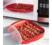 Tocino para microondas Tocino para microondas Sartén para tocino con tapa antisalpicaduras Seguro y rápido Prepare tocino crujiente fácilmente en minutos rojo
