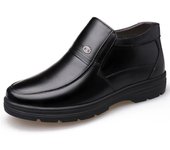 100% zapatos de cuero genuino para hombre, botas de invierno, botines negros de moda para hombre, zapatos cálidos de algodón para nieve 39 negro