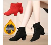 Botas de baile de invierno para mujer, con suela blanda, de tela Oxford, de tacón medio, zapatos de baile latino y moderno cuadrado. 39