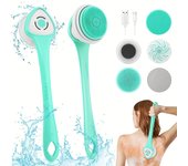 Cepillo de baño corporal eléctrico recargable: 5 cabezales de cepillo facial giratorio para ducha para limpieza profunda y exfoliación verde