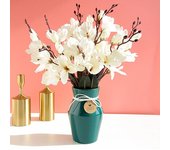 Ramo de flores de Magnolia, 5 tenedores, 20 cabezas, simulación de flores artificiales de seda, mesa de salón para el hogar, decoración de boda verde
