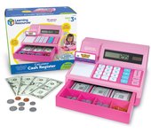 Caja registradora de juguete rosa con dólares estadounidenses de Learning Resources LER2629P. Producto original. color rosa